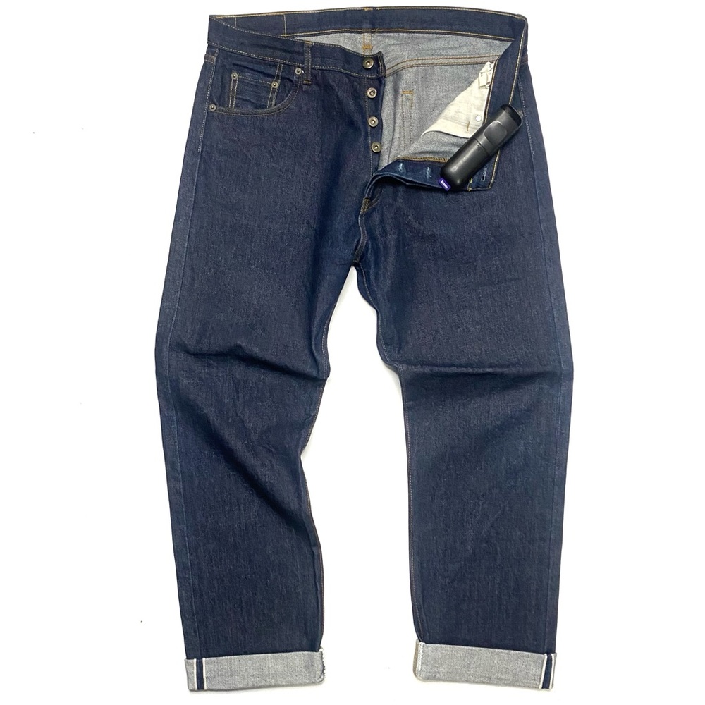 HOSHI DENIM Men’s Dark Wash Button Fly Selvedge Denim
Japanese Jeans Size 38x33